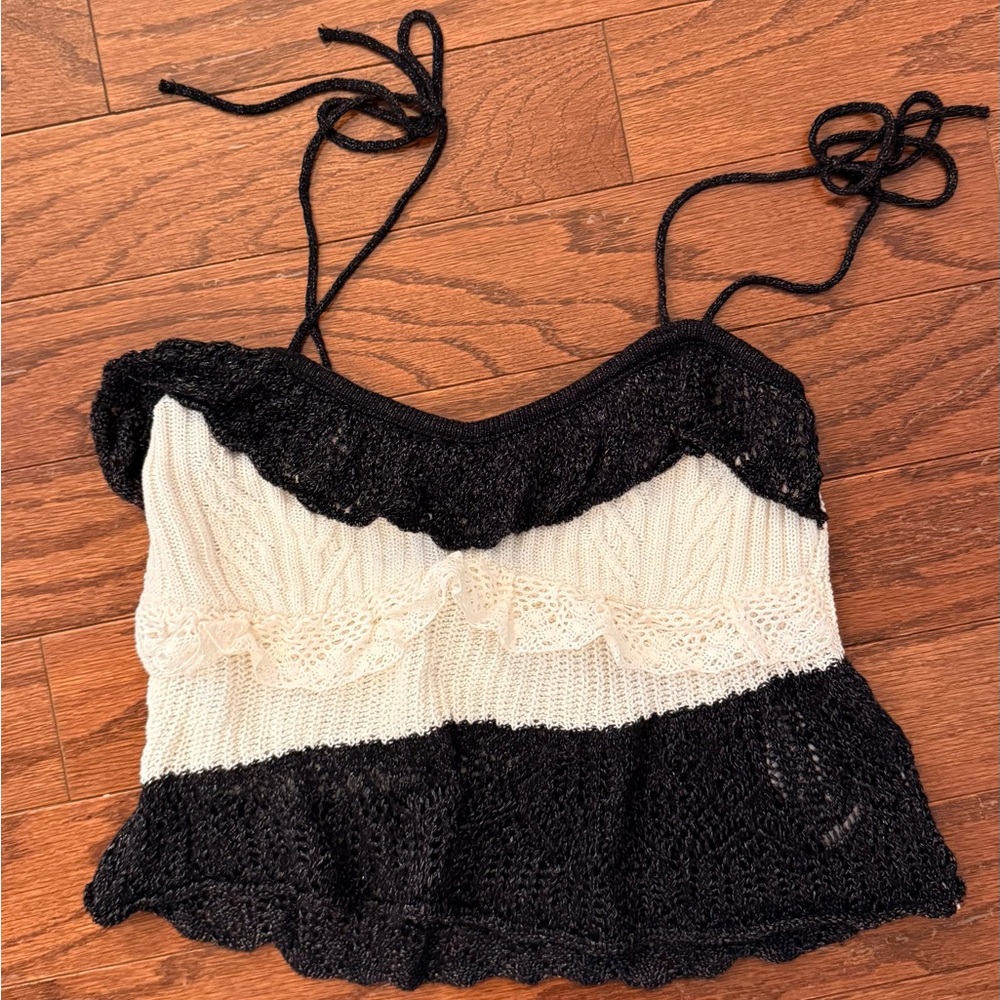 Zara Black and Cream Knit Camisole